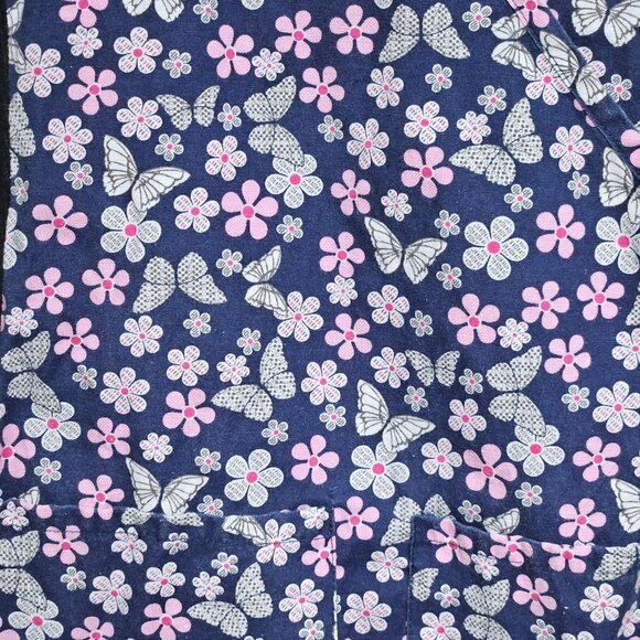 Medgear Scrub Top Womens Size Small Floral Butterfly Print Short Sleeve Medical - Picture 3 of 5